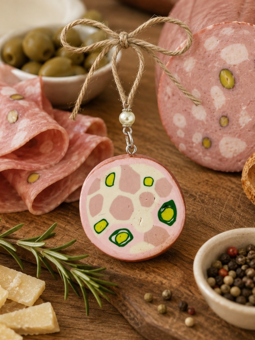 Mortadella Ornament | Handmade Italian Deli Meat Decor | Charcuterie Foodie Gift